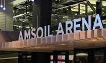 the signage of Amsoil Arena at its entrance