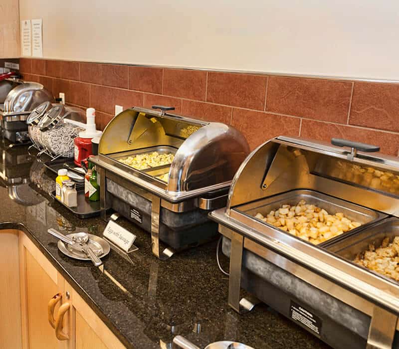 Different dishes on display at the Pantry Fresh Hot Breakfast Buffet